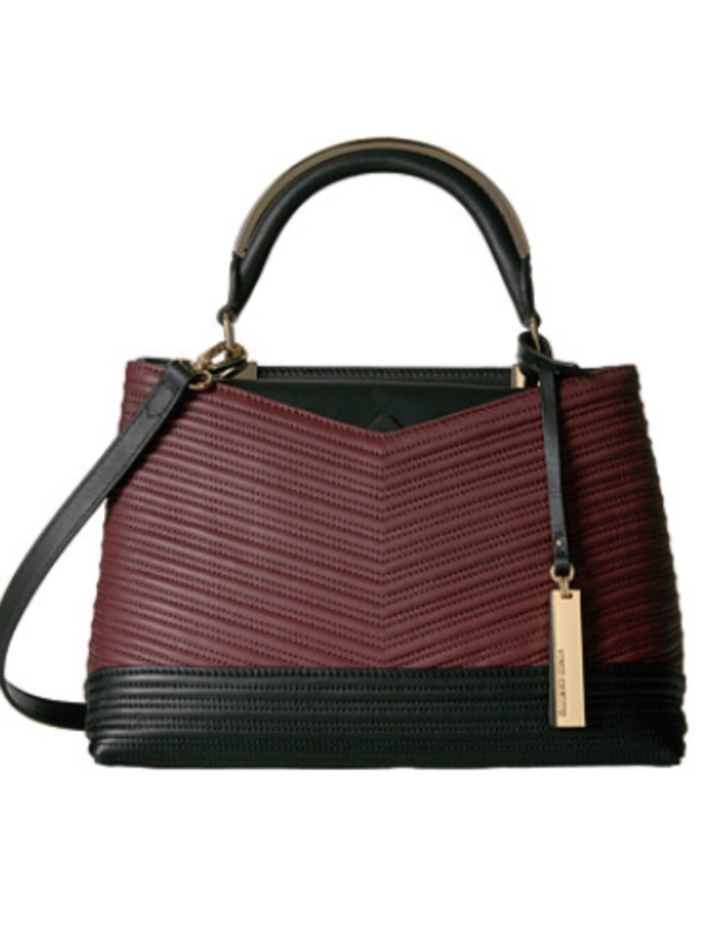 NWOT VINCE CAMUTO Group Blu Satchel Shoulder Bag Black/Black Cherry Msrp $278